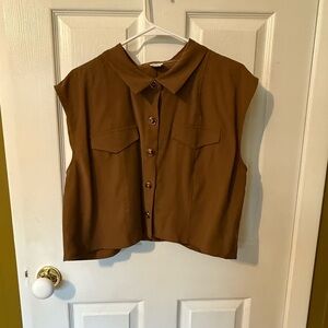 Joie Brown Sleeveless Button-Up Shirt